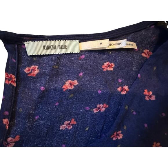Kimchi Navy Floral Boho Smocked Waist Mini Dress Size M Coquette IndieSleaze - Picture 8 of 8